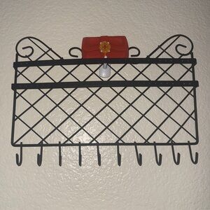 Black Metal Wall Organizer Rack with Hooks